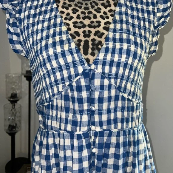 Anthropologie Blue and White Gingham Midi Dress - Picture 7 of 13